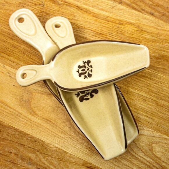 Pfaltzgraff Village Set Stoneware Scoops S,M,L Bicentennial Brown on Ivory - Picture 5 of 10